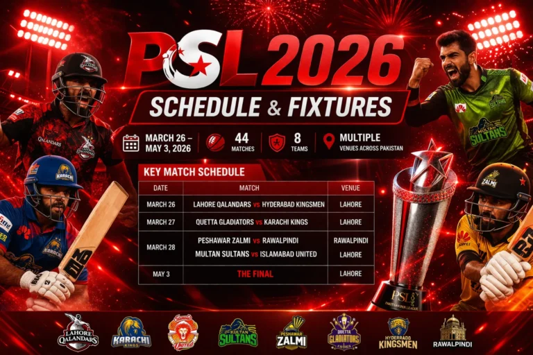 Pakistan Super League 2026 Schedule, Fixtures & Complete Timetable (PSL 11)